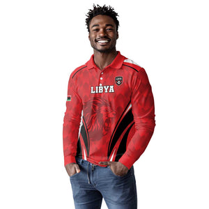 Afro Libya Football Custom Long Sleeve Polo Shirt Barbary Lion - Sporty Style