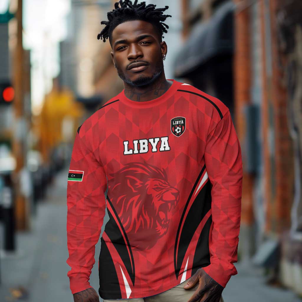 Afro Libya Football Custom Long Sleeve Shirt Barbary Lion - Sporty Style