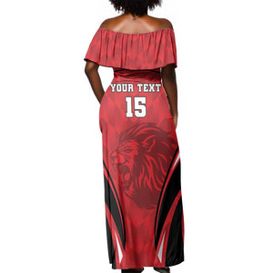 Afro Libya Football Custom Off Shoulder Maxi Dress Barbary Lion - Sporty Style