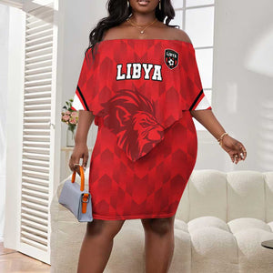 Afro Libya Football Custom Off Shoulder Short Dress Barbary Lion - Sporty Style