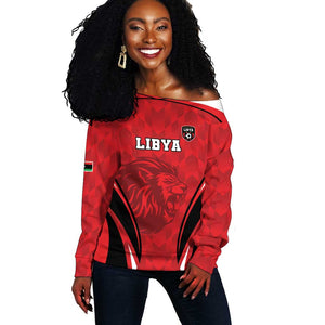 Afro Libya Football Custom Off Shoulder Sweater Barbary Lion - Sporty Style