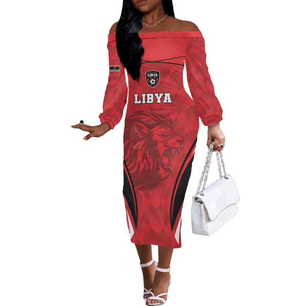 Afro Libya Football Custom Off The Shoulder Long Sleeve Dress Barbary Lion - Sporty Style