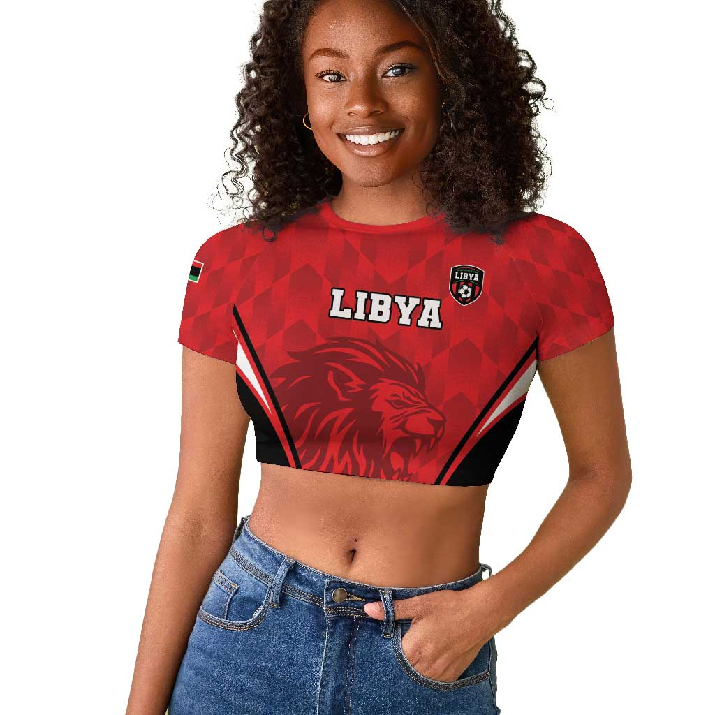 Afro Libya Football Custom Raglan Cropped T shirt Barbary Lion - Sporty Style