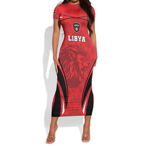 Afro Libya Football Custom Short Sleeve Bodycon Dress Barbary Lion - Sporty Style