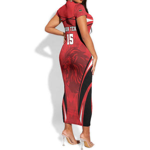 Afro Libya Football Custom Short Sleeve Bodycon Dress Barbary Lion - Sporty Style