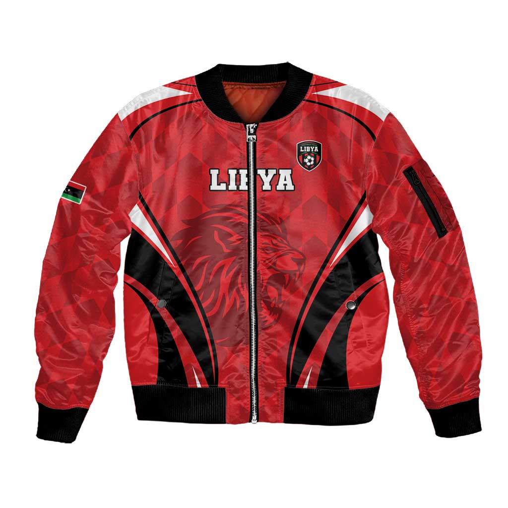 Afro Libya Football Custom Sleeve Zip Bomber Jacket Barbary Lion - Sporty Style