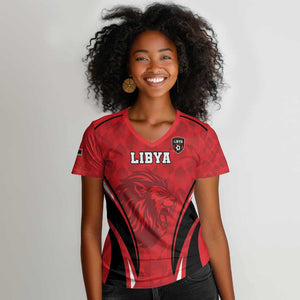 Afro Libya Football Custom Women V-Neck T-Shirt Barbary Lion - Sporty Style