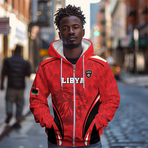 Afro Libya Football Custom Zip Hoodie Barbary Lion - Sporty Style