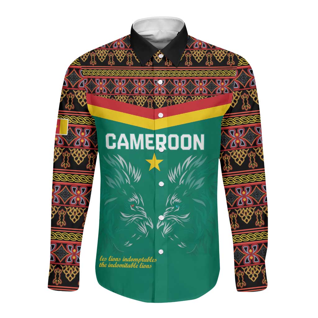 Custom Cameroun Football Long Sleeve Button Shirt Allez Les Lions Indomptables