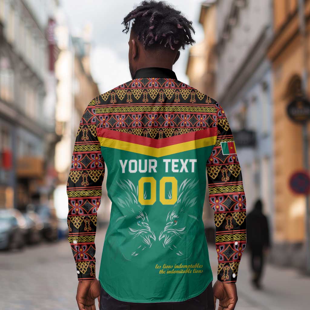 Custom Cameroun Football Long Sleeve Button Shirt Allez Les Lions Indomptables