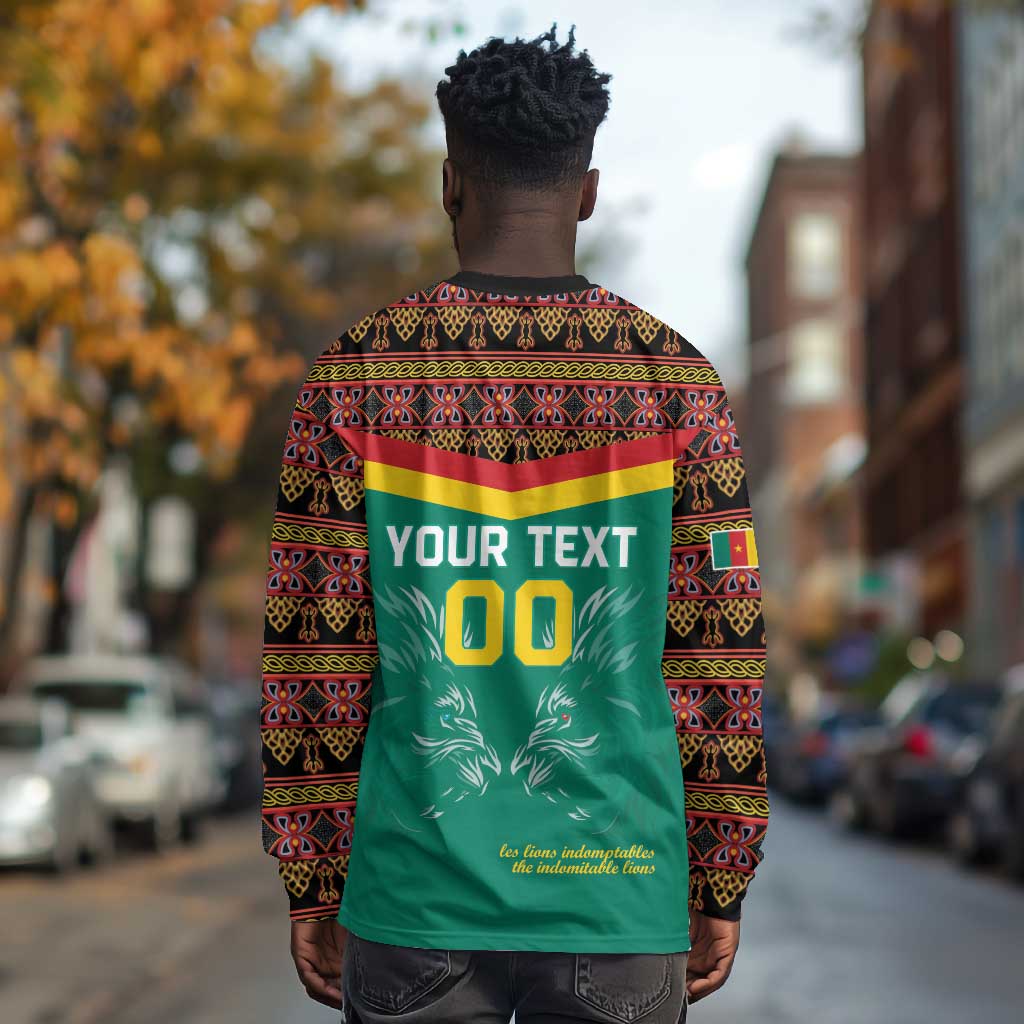 Custom Cameroun Football Long Sleeve Shirt Allez Les Lions Indomptables