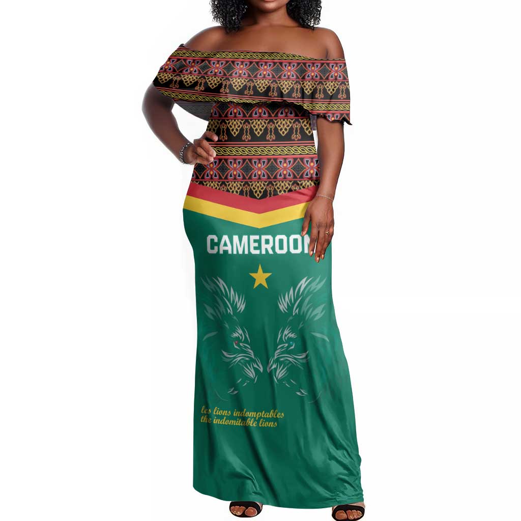 Custom Cameroun Football Off Shoulder Maxi Dress Allez Les Lions Indomptables