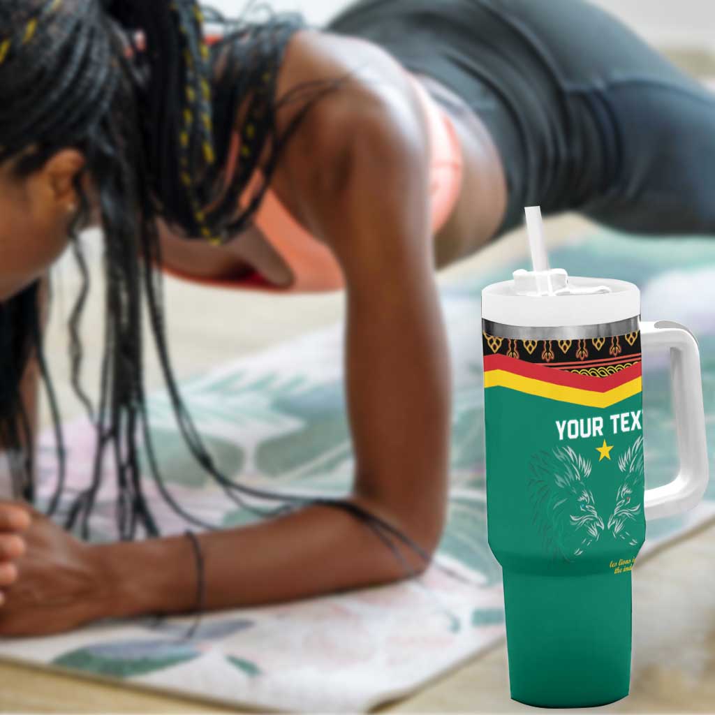 Custom Cameroun Football Tumbler With Handle Allez Les Lions Indomptables