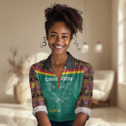 Custom Cameroun Football Women Casual Shirt Allez Les Lions Indomptables