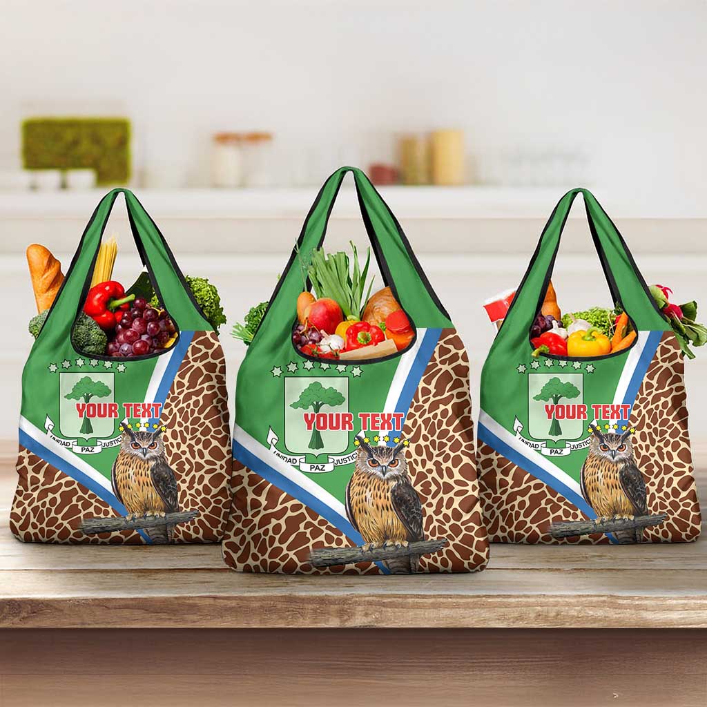 Personalised Equatorial Guinea Grocery Bag Bubo Poensis With Coat Of Arms