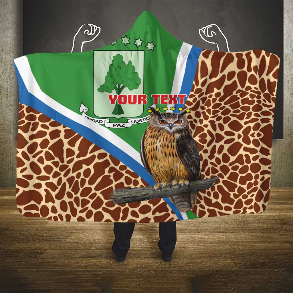 Personalised Equatorial Guinea Hooded Blanket Bubo Poensis With Coat Of Arms