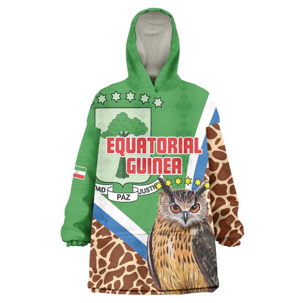 Personalised Equatorial Guinea Kid Wearable Blanket Hoodie Bubo Poensis With Coat Of Arms