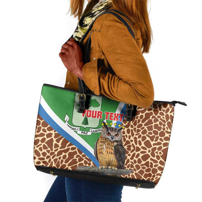 Personalised Equatorial Guinea Leather Tote Bag Bubo Poensis With Coat Of Arms