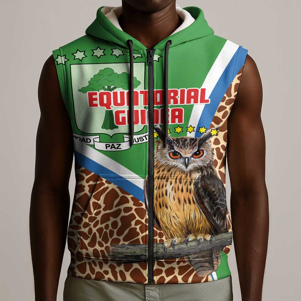 Personalised Equatorial Guinea Sleeveless Zip Hoodie Bubo Poensis With Coat Of Arms - African Pride