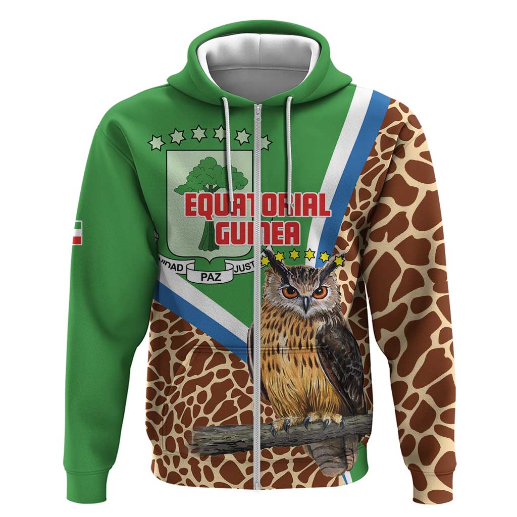 Personalised Equatorial Guinea Zip Hoodie Bubo Poensis With Coat Of Arms