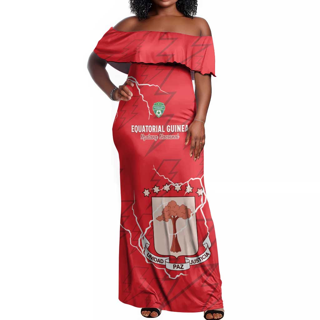 Custom Equatorial Guinea Football Off Shoulder Maxi Dress Go Champions - Red Version