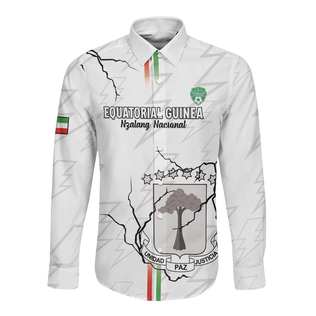 Custom Equatorial Guinea Football Long Sleeve Button Shirt Go Champions - White Version