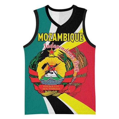 Personalized Mozambique Independence Day Basketball Jersey Coat Of Arms - Flag Style LT15