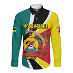 Personalized Mozambique Independence Day Long Sleeve Button Shirt Coat Of Arms - Flag Style