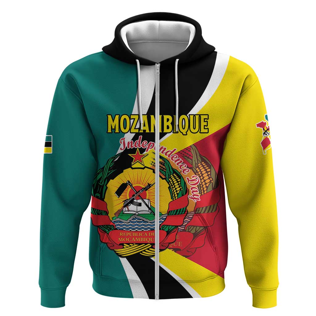 Personalized Mozambique Independence Day Zip Hoodie Coat Of Arms - Flag Style