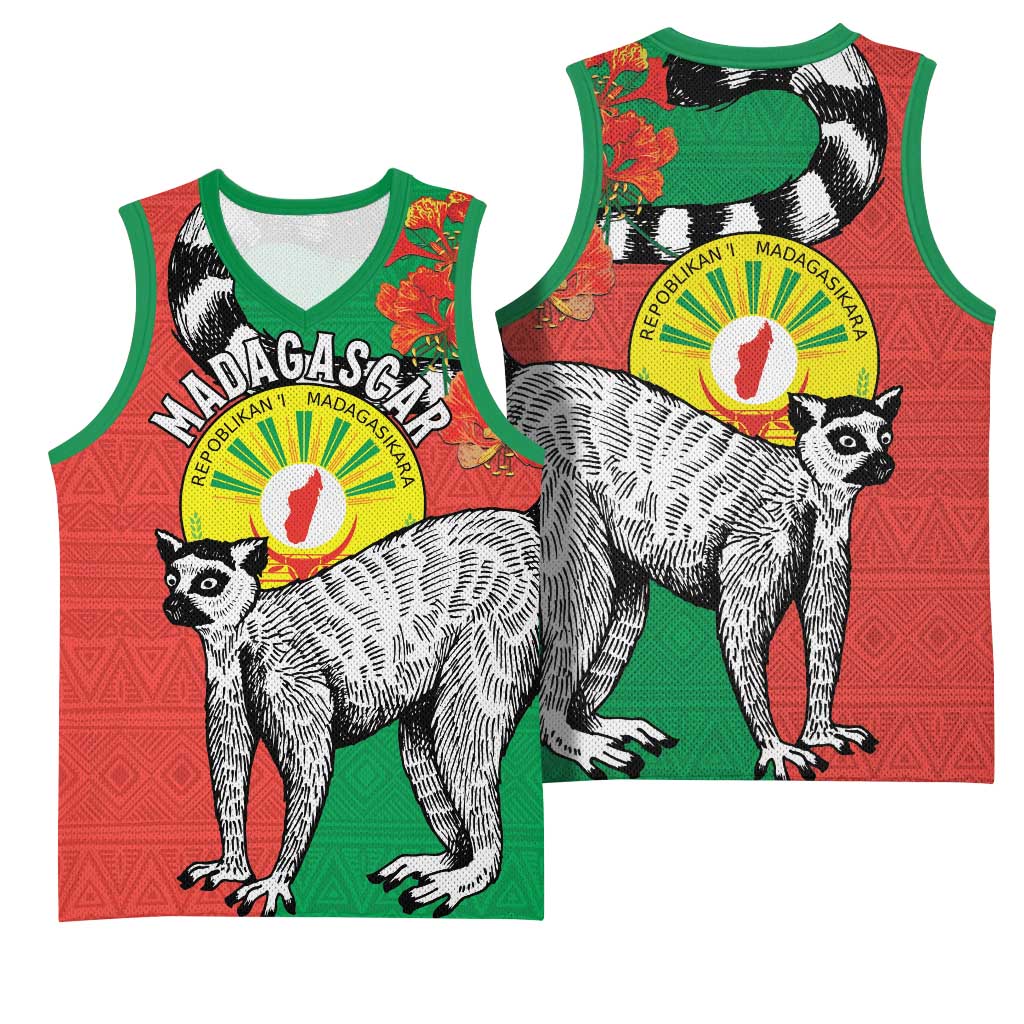 Happy Madagasikara Independence Day Basketball Jersey Ring-Tailed Lemur With Seal LT15