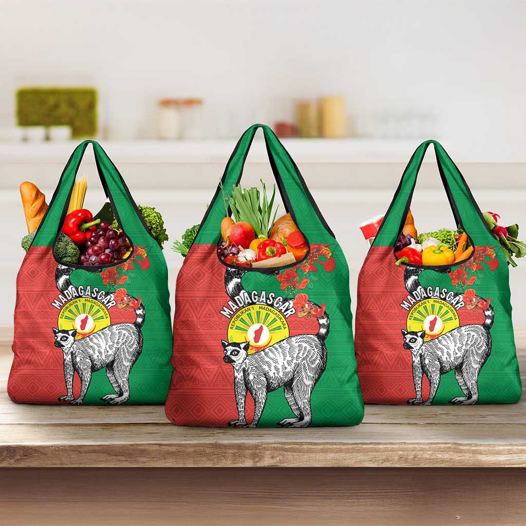Happy Madagasikara Independence Day Grocery Bag Ring-Tailed Lemur With Seal