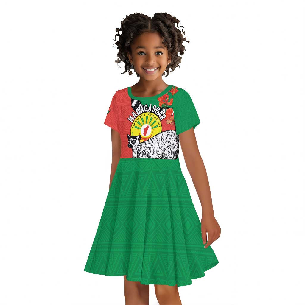 Happy Madagasikara Independence Day Kid Short Sleeve Dress Ring-Tailed Lemur With Seal