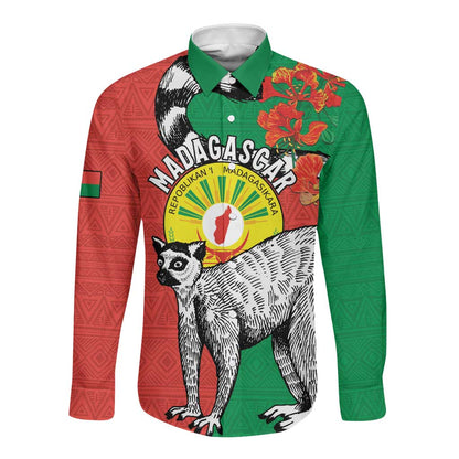 Happy Madagasikara Independence Day Long Sleeve Button Shirt Ring-Tailed Lemur With Seal