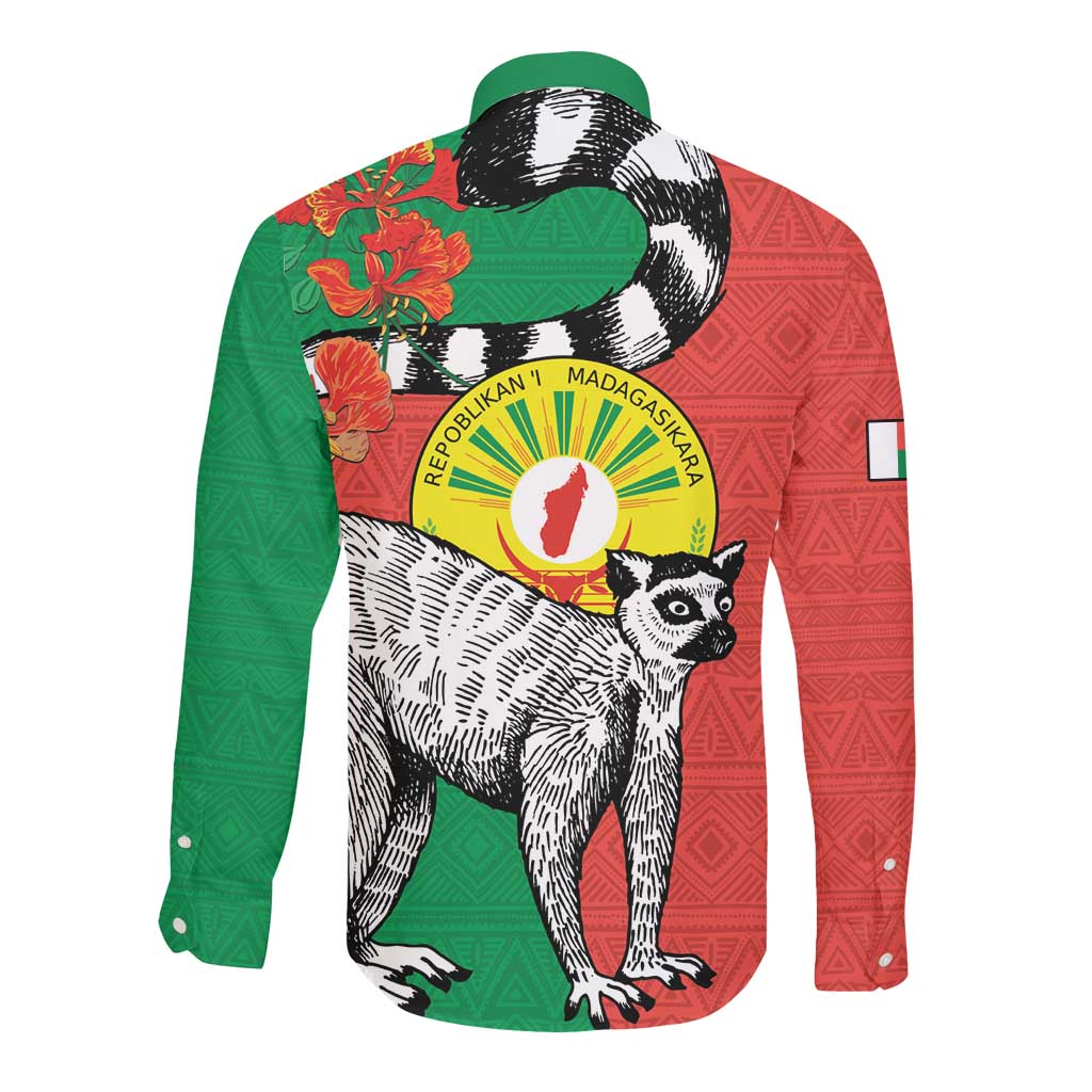 Happy Madagasikara Independence Day Long Sleeve Button Shirt Ring-Tailed Lemur With Seal