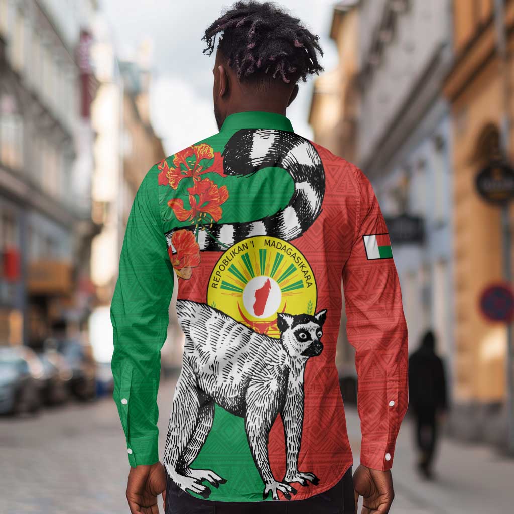 Happy Madagasikara Independence Day Long Sleeve Button Shirt Ring-Tailed Lemur With Seal