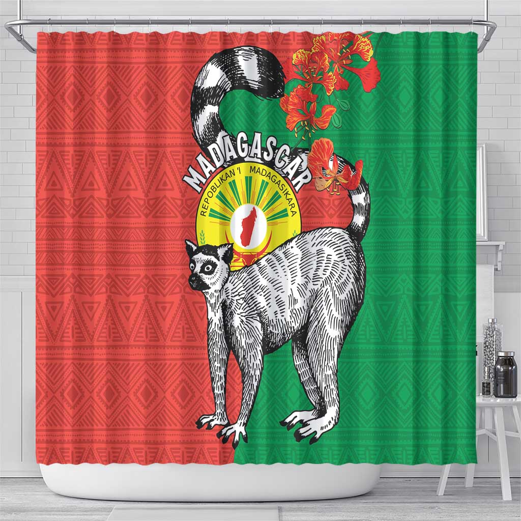 Happy Madagasikara Independence Day Shower Curtain Ring-Tailed Lemur With Seal