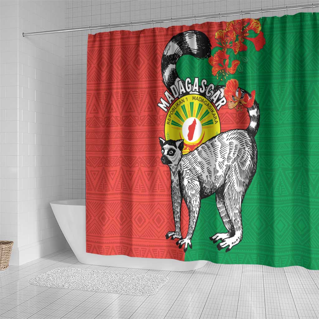 Happy Madagasikara Independence Day Shower Curtain Ring-Tailed Lemur With Seal
