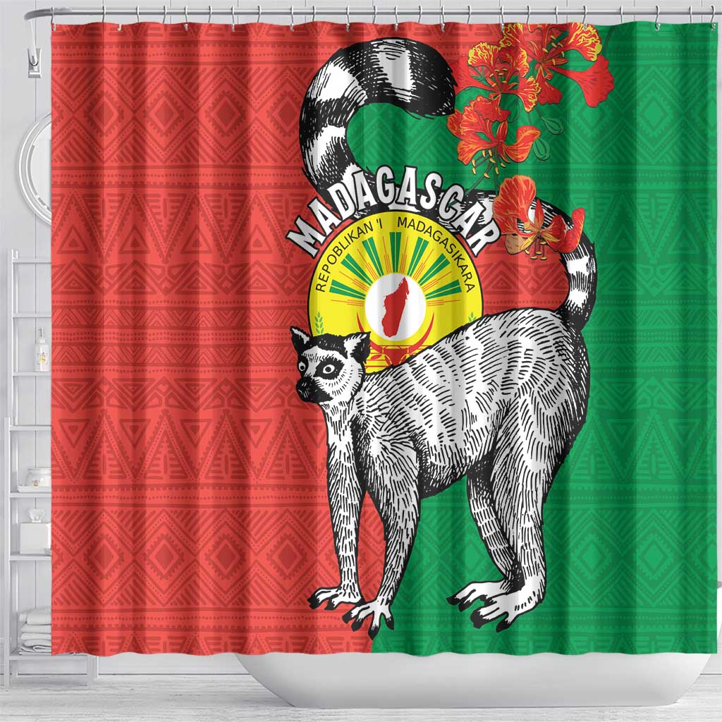 Happy Madagasikara Independence Day Shower Curtain Ring-Tailed Lemur With Seal