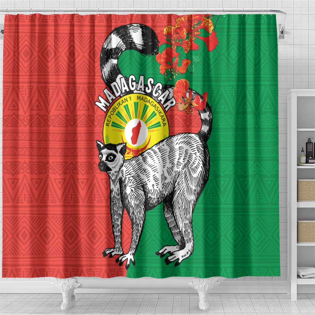 Happy Madagasikara Independence Day Shower Curtain Ring-Tailed Lemur With Seal