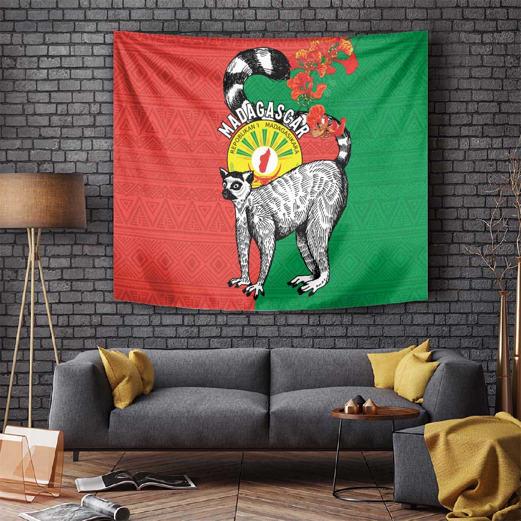 Happy Madagasikara Independence Day Tapestry Ring-Tailed Lemur With Seal