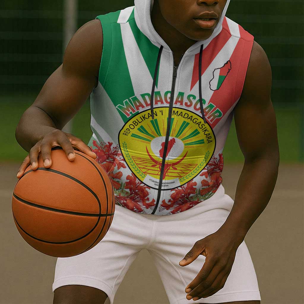Personalized Madagasikara Sleeveless Zip Hoodie Seal With Poinciana - African Pride