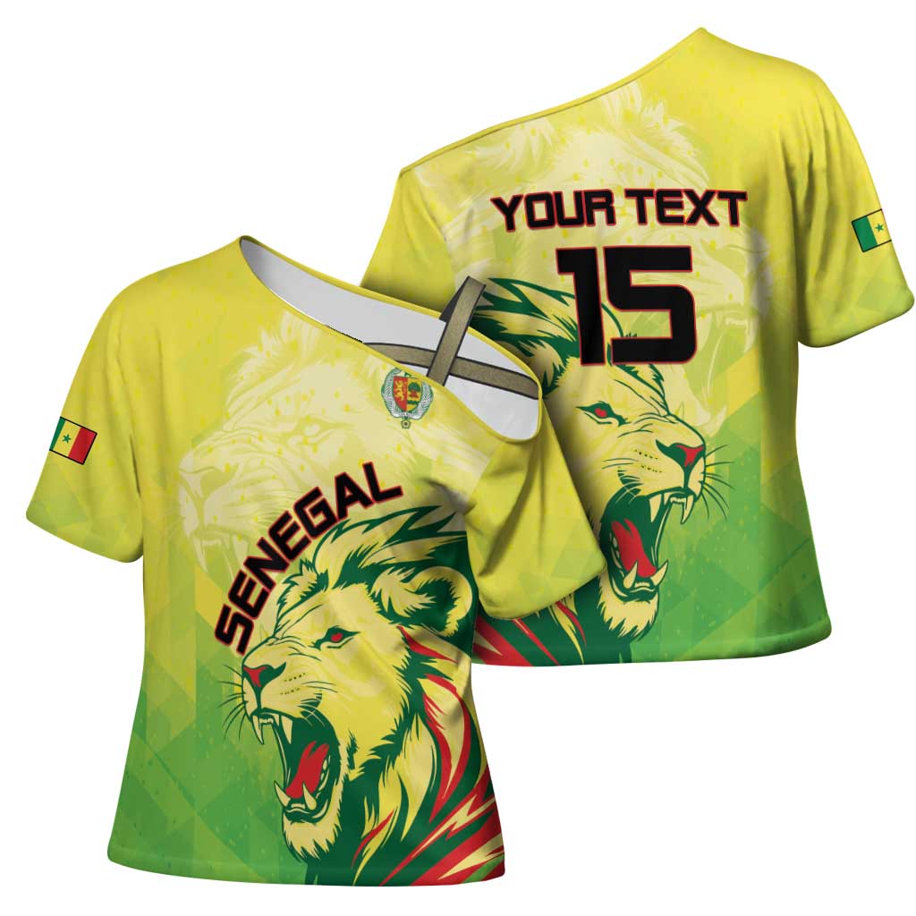 Custom Senegal Lions of Teranga Cross Shoulder Shirt Rise to Glory