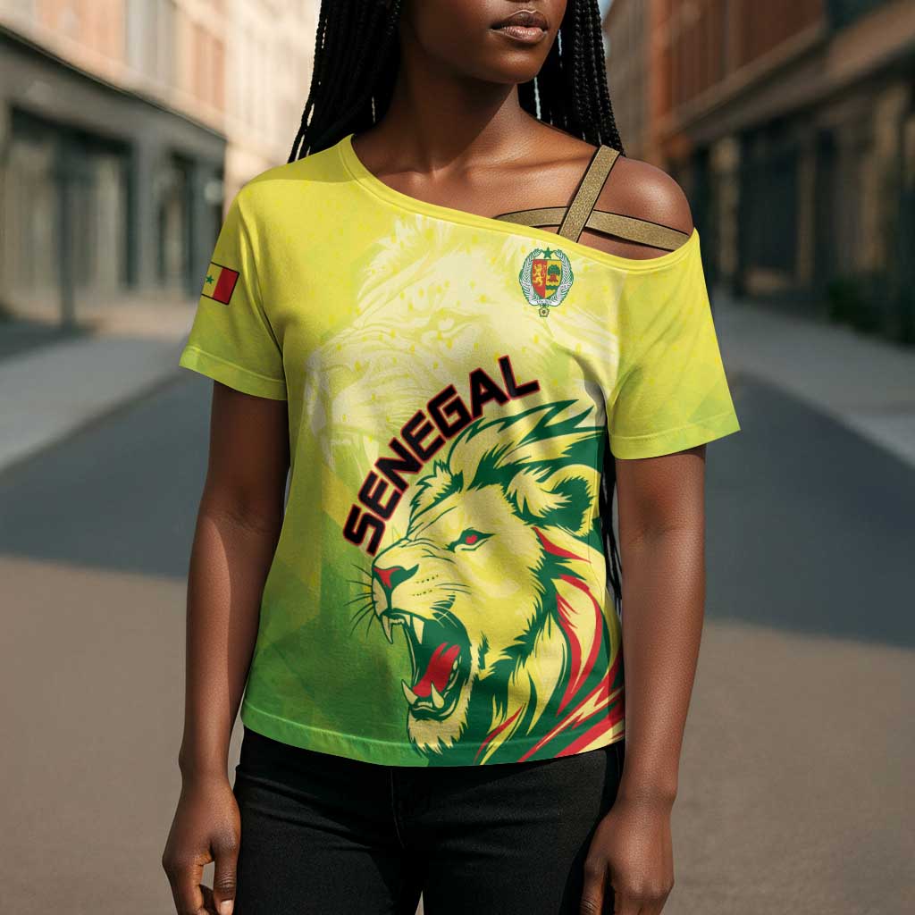 Custom Senegal Lions of Teranga Cross Shoulder Shirt Rise to Glory