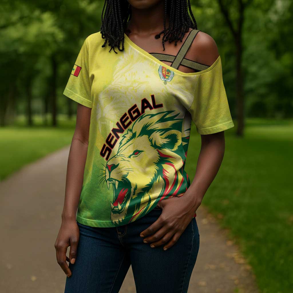 Custom Senegal Lions of Teranga Cross Shoulder Shirt Rise to Glory