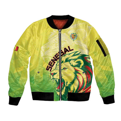 Custom Senegal Lions of Teranga Sleeve Zip Bomber Jacket Rise to Glory