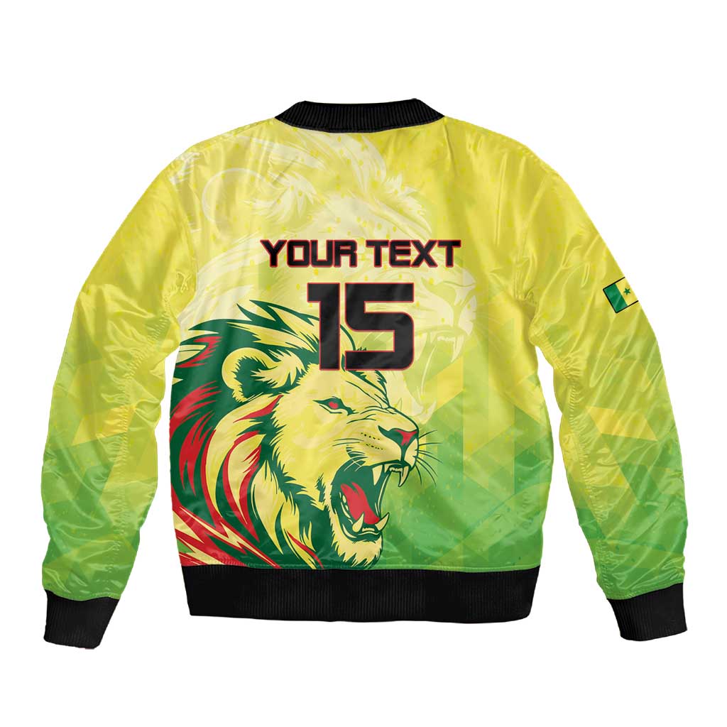 Custom Senegal Lions of Teranga Sleeve Zip Bomber Jacket Rise to Glory