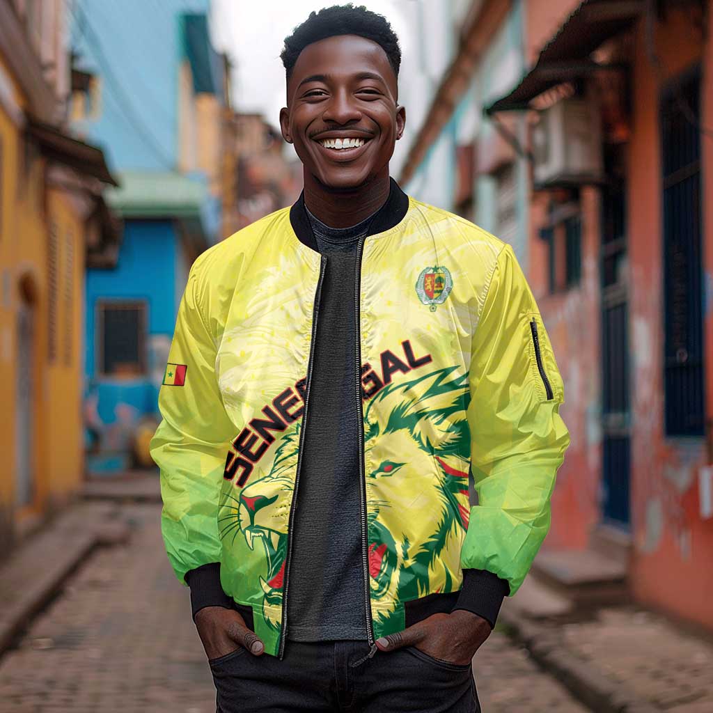 Custom Senegal Lions of Teranga Sleeve Zip Bomber Jacket Rise to Glory