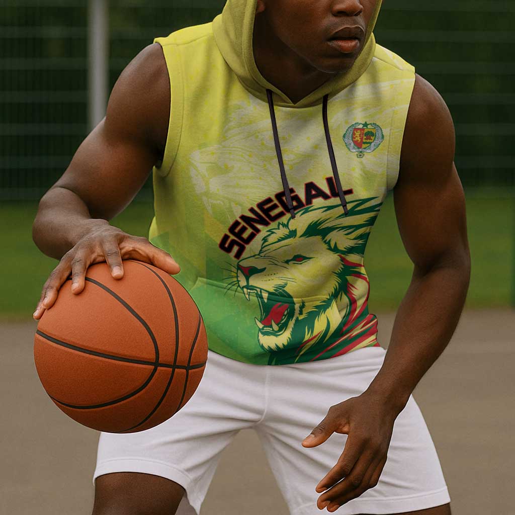 Custom Senegal Lions of Teranga Sleeveless Hoodie Rise to Glory