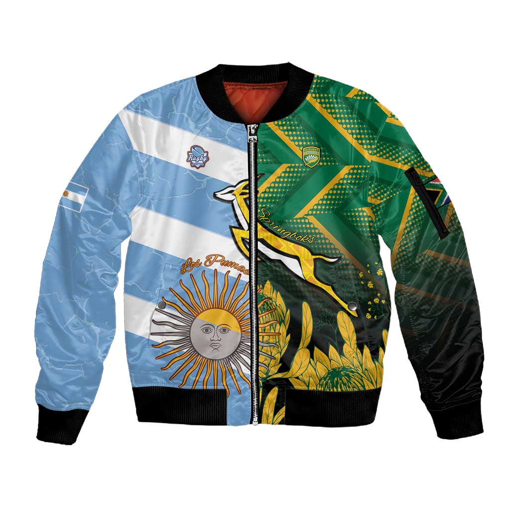 South Africa and Argentina Rugby Personalised Sleeve Zip Bomber Jacket Sporty Style