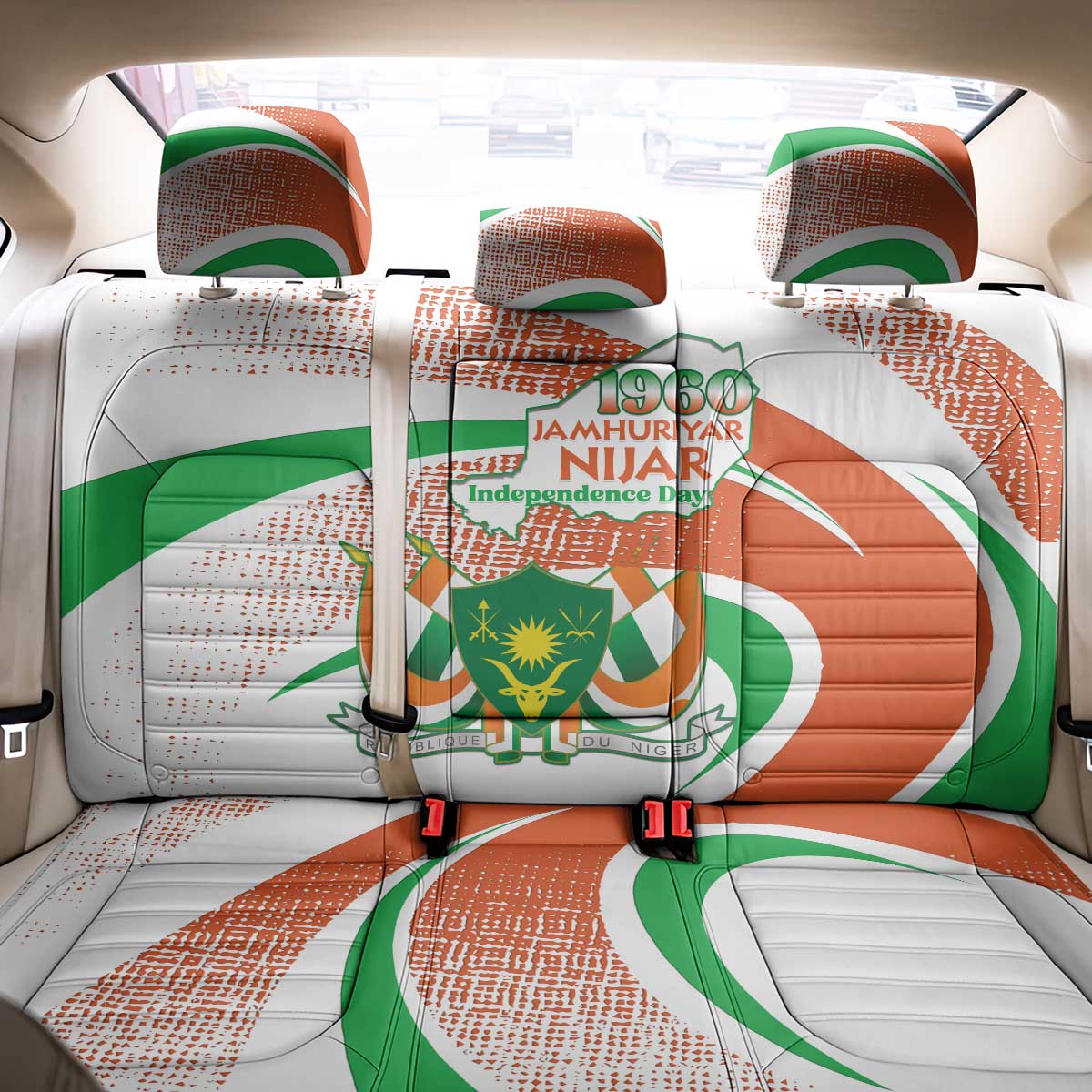 Happy Jamhuriyar Nijar Independence Day Back Car Seat Cover Coat Of Arm With Niger Map